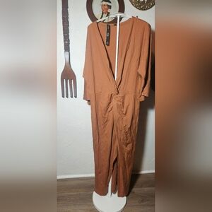Camel 3/4 Sleeve Low Cut Wrap Dress NWT OUGES OE